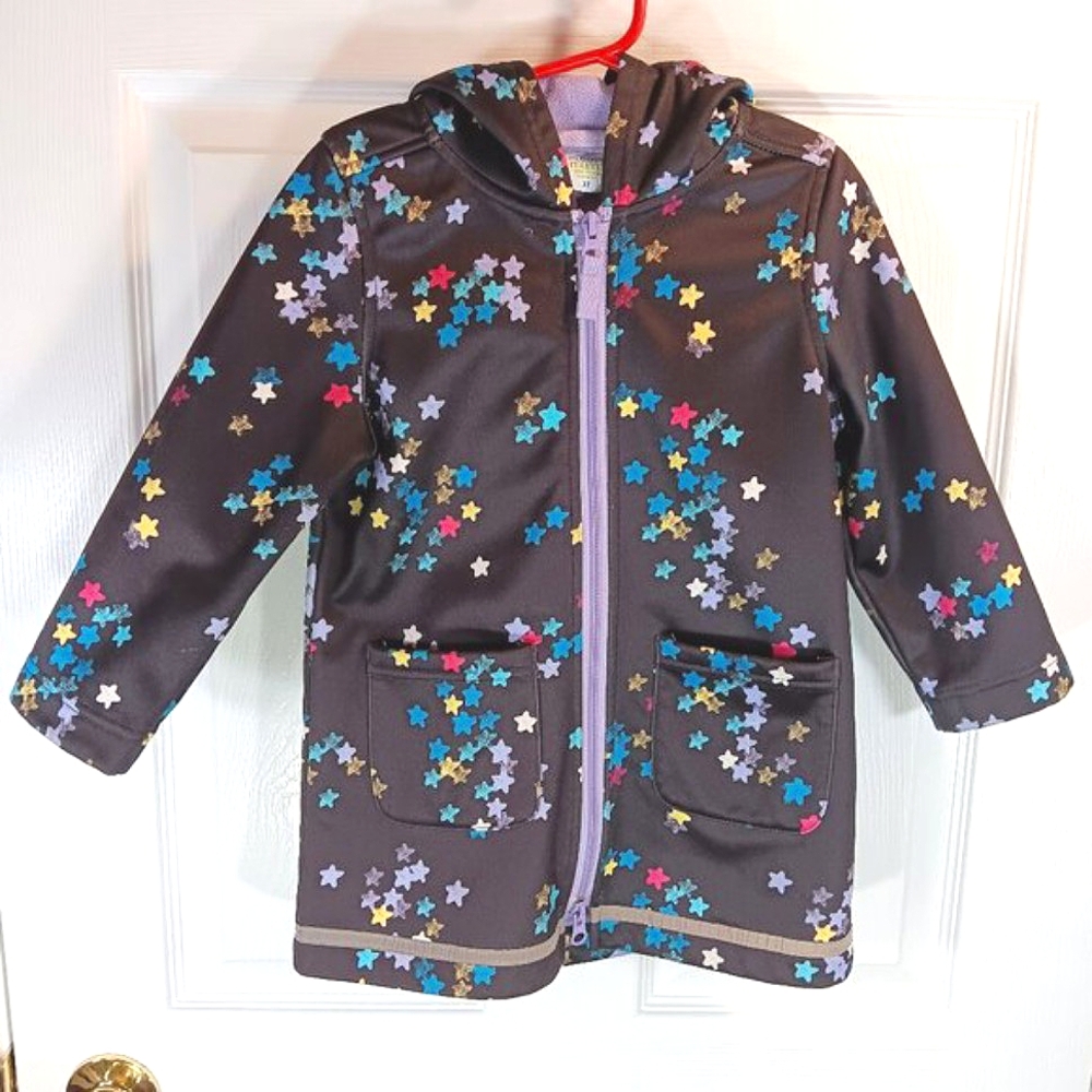Please Mum Girls Purple Softshell Jacket Star Print Fleece Lined Size 3T